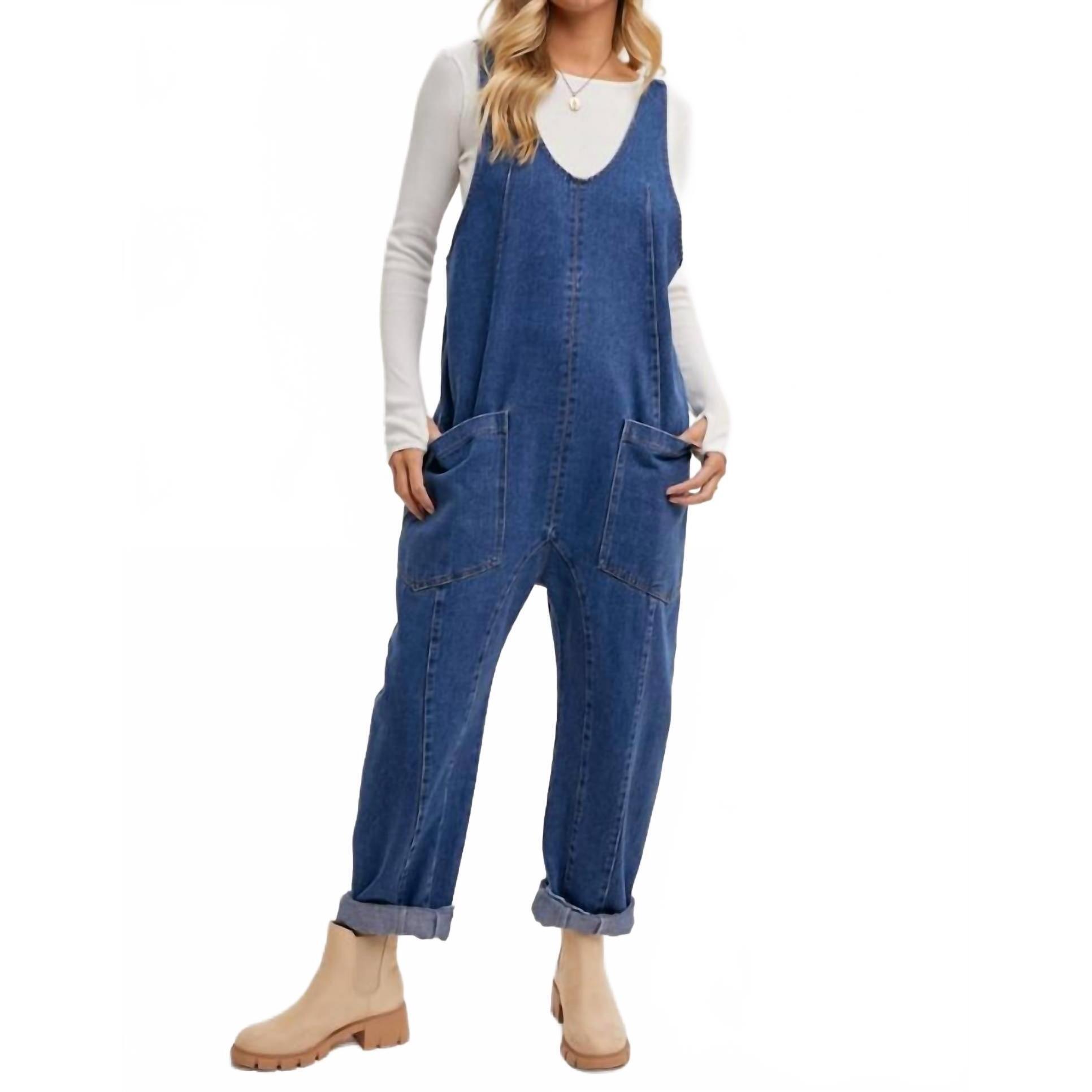 New Bluivy Relaxed Fit Denim Jumpsuit In Medium Wash